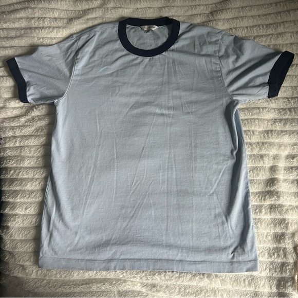 Club Monaco Relaxed Ringer Tee Mens Medium Light Blue Tee with Dark Blue Trim - Picture 2 of 7